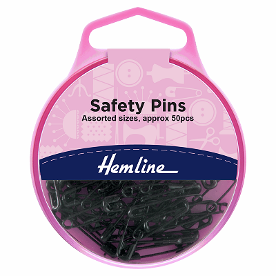 H414.99 Safety Pins: Assorted: Black: 50 Pieces